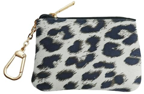 AGBIADD Coin Purse with Key Chain for Women, Leopard Print Change Purse, Card Holder Wallet, Medium Size (White)