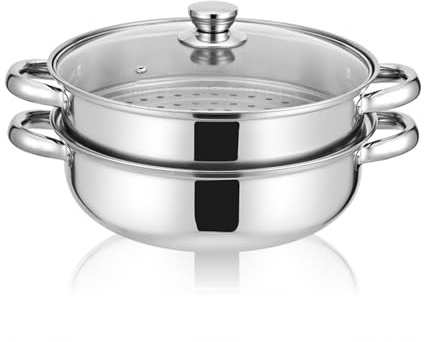 VIFERR Olla Al Vapor de Doble Capa para Cocinar, Olla vaporera con Tapa, Olla de Acero Inoxidable 304, Apta para Todo Tipo de Fuegos