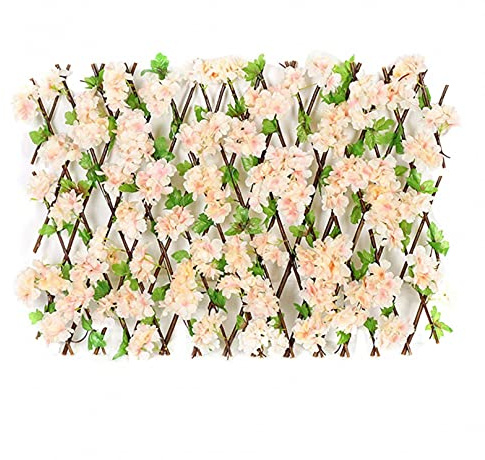 Clôture artificielle extensible en soie pour balcon et terrasse - Treillage extérieur pour décoration de jardin - Taille M - Champagne