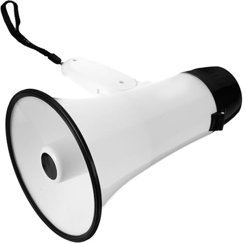 Veemoon Mégaphone Portatif Blanc 10w Microphone D'enregistrement et Fonction Alarme, Amplificateur de Son Léger et Pliable pour Animation Sportive et Commerce en Extérieur