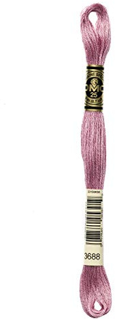DMC 117-3688 Mouline Stranded Cotton Six Strand Embroidery Floss Thread, Medium Mauve, 8.7-Yard