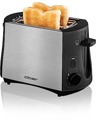 Cloer 3419 Toaster für 2 Toastscheiben, 825 W, integrierter Brötchenaufsatz, Nachhebevorrichtung, Krümelschublade, wärmeisoliertes Edelstahlgehäuse, Schwarz, Edelstahl