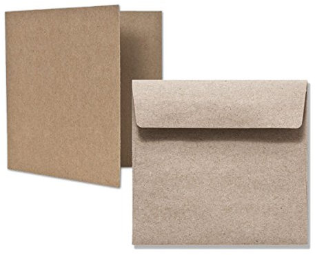 50 SETS Kartenpaket quadratisch 16 x 16 cm I 50x Faltkarten, Recycling - Naturfarbe braun I 50x Umschläge in Naturfarbe wüstenbraun