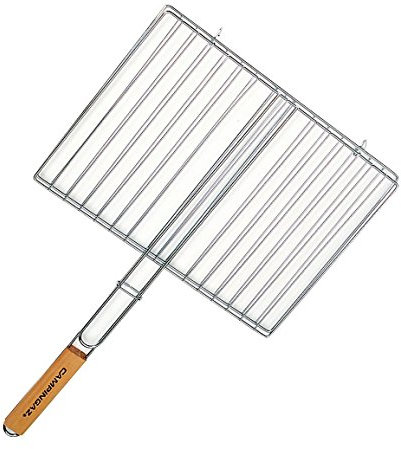 Campingaz 205703 - Parrilla Doble para Barbacoa Rectangular, Mango de Madera (40 x 29 cm)