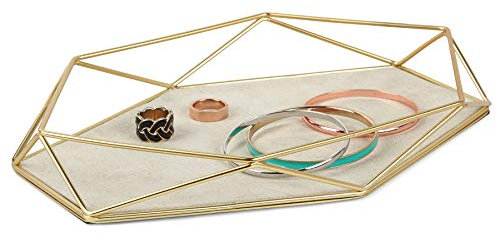 Umbra Prisma Schmuckablage - Schmucktablett für Ringe, Ohrringe, Armbänder, Uhren und andere Accessoires, Metall / Matt Gold