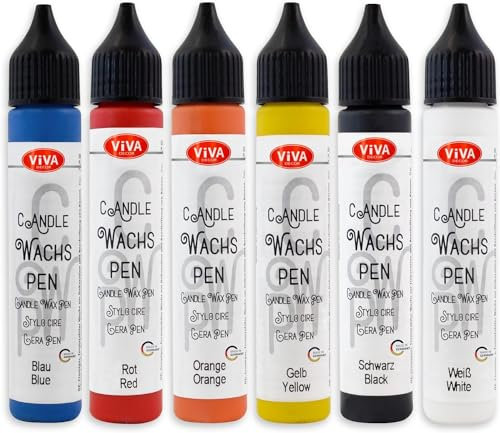LM-Kreativ Wachs Pen für Kerzen Set - Rainbow - 6 Farben je 28 ml – Kerzenstifte für Kerzen bemalen | Set Candle Pen | Kerzenstifte zum Verzieren | Kerzenmalstifte Taufkerze selber machen
