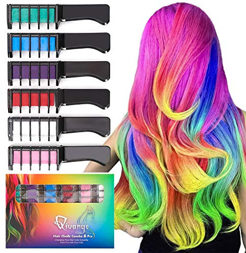 Qivange Hair Chalk Comb, 6 Pcs Temporary Non-Toxic Hair Coloring for Kids, Ideal Cosplay, Halloween, Carnival, Birthday Party Gifts for Girls Boys