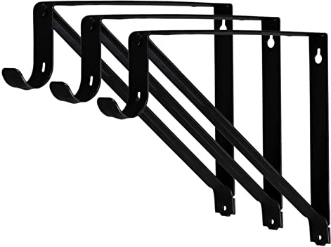 Harrier Hardware Premium Heavy Duty Closet Shelf and Rod Bracket, Black, 3-Pack