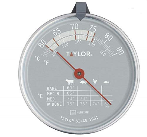 Taylor Meat Oven Thermometer Probe, Pro Food Thermometer with Meat and Fish Chart, 140 degree F to 190 degree F Range,13 x 7.5 x 6 cm