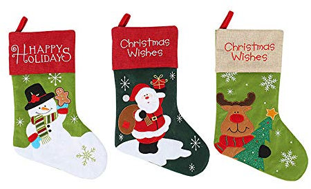 Omenluck Weihnachtsstrümpfe, Leinen, Cartoon-Design, 3 Stück