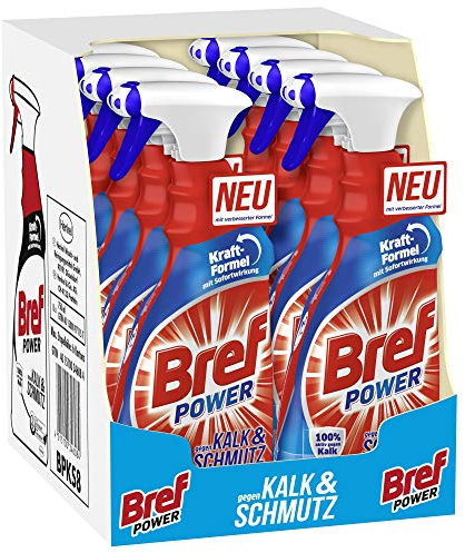 Bref Power gegen Kalk und Schmutz, Kalkreiniger, (8er Pack 8 x 750 ml), Sprühflasche, für hygienische Sauberkeit