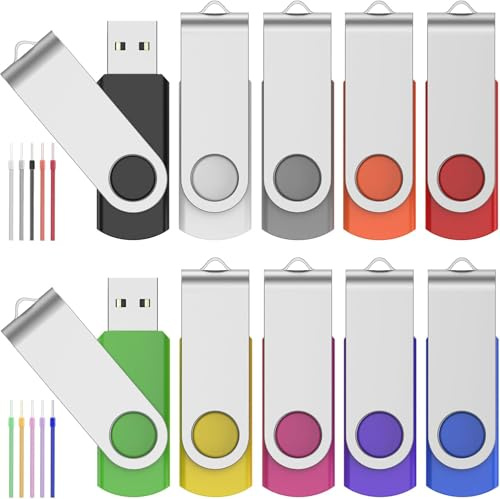 FEBNISCTE 2 GB USB Stick 10 Stücke USB Flash Laufwerke Bunt | Speichersticks 2GB 10er Pack Pendrives Schwenken USB USB-Sticks für Abschlussgeschenk