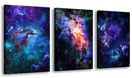 Nebula Galaxy Canvas Art 3 Panels Universe Wall Art Fantasy Outer Space Artwork Contemporary Astronomy Starry Cosmic Picture Painting for Home Office Boys Room Decor, Framed Ready to Hang (Size2)