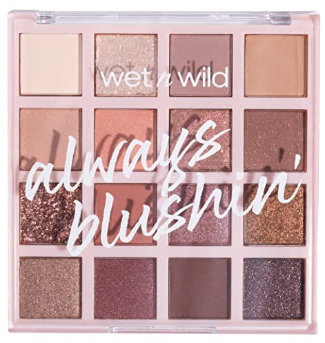 Wet n Wild Always Blushin' Eyeshadow Palette, Palette Ombretti in 16 Colori Neutri Sfumabili con Finish Matte, Shimmer e Glitterati per Look Soft Glam, Ombretti Occhi Nude e Rosa