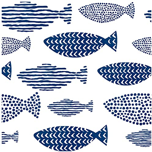 HAOKHOME Peel and Stick Wallpaper Coastal Fish Abstract Underwater World Trellis Navy Blue Removable Contact Paper for Home Bathroom Decorations 17.7in x 32.8ft