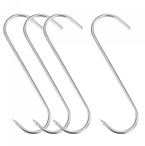 sourcing map 9.84/ 25cm Meat Hooks, 0.24/ 6mm Thick Stainless Steel Butcher S-Hook, Meat Processing for Chicken Fish Beef Hanging Drying Smoking 4Pcs
