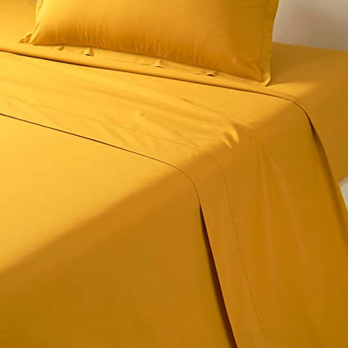 Desforges - Drap Plat 240 x 300 cm en Percale de Coton Orange uni 80 Fils/cm², Alcove