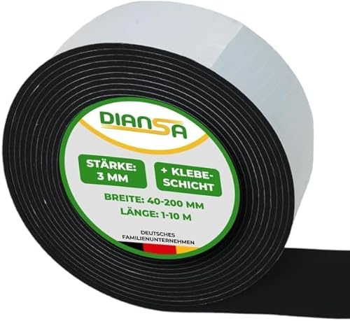 Moosgummi mit Klebeschicht 3mm dick 4-20cm breit von 1 bis 10m Länge EPDM Bodenbelag Zellkautschuk Gummidichtung (BxD 10cmx3mm, 1m)