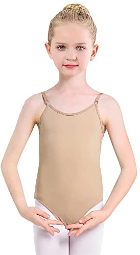 PythJooh Girls' Nude Camisole Undergarment Leotard Basic Seamless Camisole Leotard with Adjustable Straps for Dance/Ballet/Gymnastics