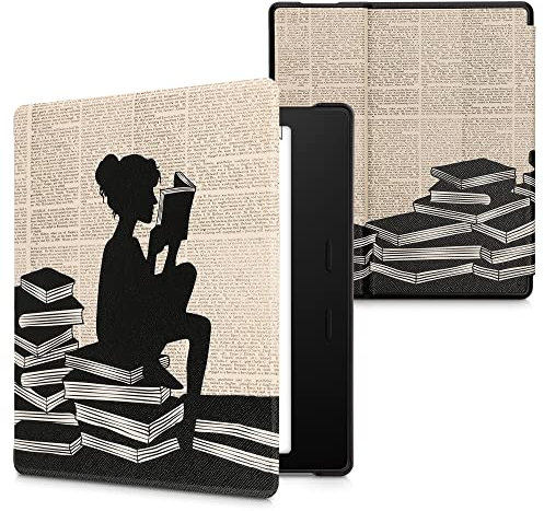 kwmobile Klapphülle kompatibel mit Amazon Kindle Oasis 10. Generation Hülle - eReader Case - Lesende Frau Schwarz Beige