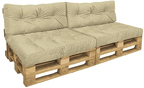 VOUNOT® Cojines para Palets 4-Piezas Set, Impermeable para Interior y Exterior, Cojín de Asiento 120x80 cm, Respaldo 120x40 cm, Beige