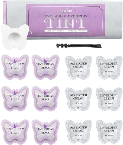 Libeauty Eyelash Black Color Kit, Semi-Permanent Hair Color Kit for Lash and Brow Cute Butterfly Disposable Individual Sachet Kit Instant Voluminous Coloring Eyebrow Colour Kit