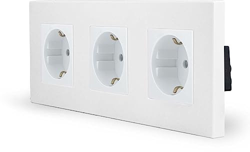 Luxus-Time 3-Fach Schuko Steckdose, Doppelsteckdose, Wandsteckdose mit Kindersicherung, dreifachen Design Kunststoffrahmen für DE Unterputzdose in weiß