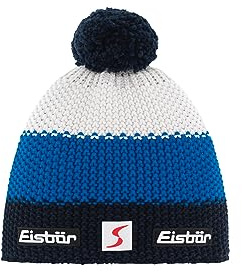 Eisbär Star Pomponmütze Beanie Damen/Herren - Made in The EU Strickmütze Pudelmütze Bommelmütze mit Futter, Futter Herbst-Winter Winter - One Size blau-weiß