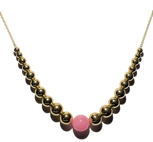 Jewelry By Sweet Pea 14K Yellow Gold 18.5 inch Add A Bead Necklace Chain w/Semi-Precious 10mm Pink Quartz Bead and 20 Decending 14k Yellow Gold Beads