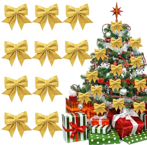 Schleifen, ACTOYS 10 Stück Glitzer Weihnachtsbaum Schleifen, Geschenkschleifen, Rote Schleifen Weihnachten, Große Schleife, Deko Weihnachten(14x12cm)