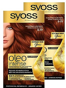 Syoss Oleo Intense Öl-Coloration 5-77 Glänzendes Kupferrot Stufe 3 (115 ml), dauerhafte Haarfarbe mit pflegendem Öl, Coloration ohne Ammoniak, 2x 115 ml
