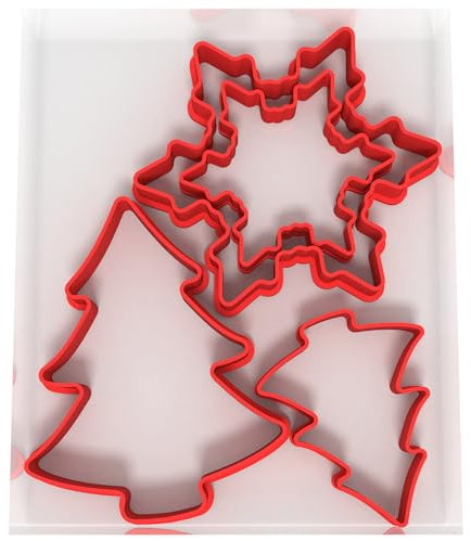 Just Cutters Christmas Shape Cookie Cutter Tree Snowflake | Set of 4 Plastic Cutters for Baking, Fondant, Clay, Pastry, Icing, Jewellery (5CM + 8CM)