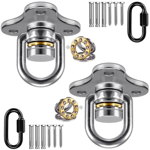 SELEWARE Lot de 2 crochets de plafond pour sac de frappe - Support de balançoire avec roulement à billes - Crochet de balançoire rotatif à 360 ° avec mousqueton - Support de poutre en bois - Pour sacs