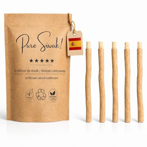 Pure Siwak - Marque Française - Lot de 5 Siwak, baton siwak, brosse a dent souple, miswak, brosse à dent en bois en baton de siwak
