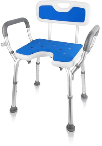 Shower Chair, U-Shaped Shower Seats with Armrest and Backrest, 6 Height Adjustable Shower Stool Bathtub Chair, Non-Slip Bathroom Seat for Seniors, Elderly and Disabled, 330 lb Capacity