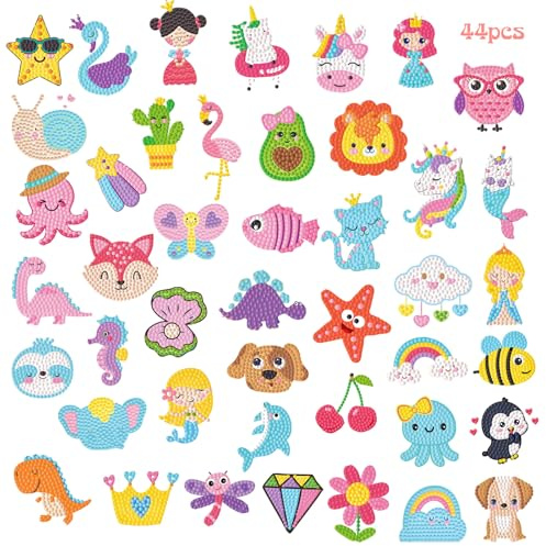CAYUDEN Diamond Painting Sticker, 40pcs Diamond Painting Aufkleber Kinder 5D Diamant Bilder Tiere Diamanten Kinder Sticker DIY Diamant Malerei Aufkleber Zubehör für Geschenk 6 8 10 12