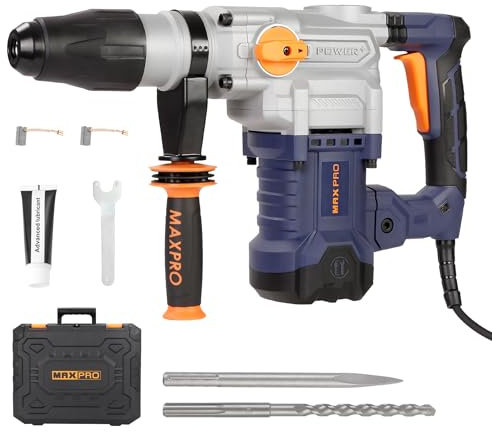 Martello Demolitore MAXPRO 1600W SDS-MAX, 9J - Per Trapano ad Alta Potenza per Calcestruzzo - Capacità di Foratura: 50mm - Impugnatura Anti-Vibrazione Inclusa con Valigetta