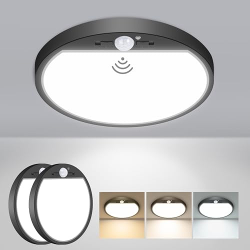 slochi 2 Stück Lampe Deckenlampe mit Bewegungsmelder Innen, 15W 1500LM LED Deckenleuchte mit Bewegungsmelder, 3000K/4000K/6500K Rund Sensor Licht für Flur Treppe Küche Balkon Abstellraum Keller, Ø18CM