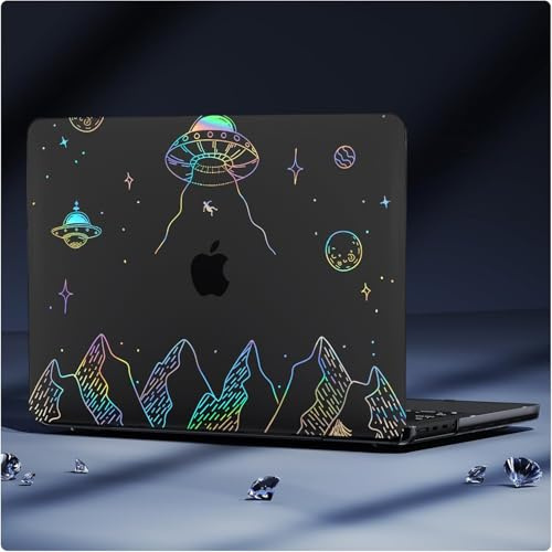 KEROM für MacBook Air 13 Hülle 2025 M4, 2024-2022 M3 M2 A3240 A3113 A2681, Ultradünne Transparent Schwarz Kunststoff Case und Tastaturschutz für MacBook Air 13'' M4/M3/M2 Chip (2022-2025), Planet