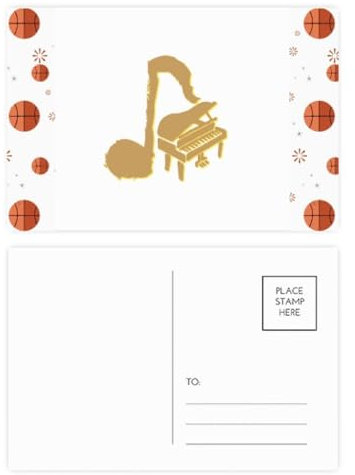 Musik-Symbol nebeneinander stehendes Klavier-Basketball-Postkarten-Set, Dankeskarte, Versandseite, 20 Stück