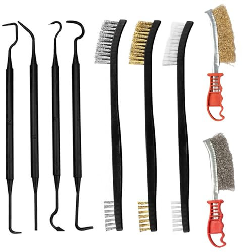 VZU 9 Stück Drahtbürste-Set, Drahtbürste Klein, Edelstahl Stahlbürste, Messingbürste, Inklusive 4 Doppelend-Haken, für Reinigung Schmutz, Schlacken und Rost, für Küche, Bad, Ecke
