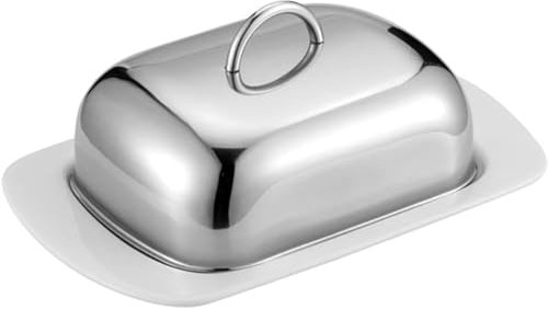 GLETSF Mantequera Rectangular De Cerámica con Tapa De Acero Inoxidable, Recipiente para Guardar Bocadillos, Queso, Postres Y Mantequilla