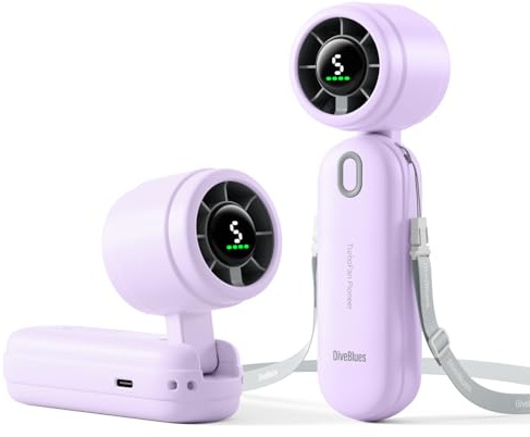 Diveblues iTurbo Handventilator, 9m/s Hohe Geschwindigkeit, 5-stufiger, LED-Display, wiederaufladbarer Akku, 3-in-1 Hand, Hals& Tischventilator, Mini Ventilator für Reisen, Strand, Arbeit & Outdoor