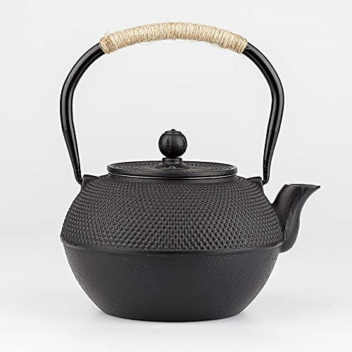 PLMNBQWE Tetera de Hierro Grueso para Cocina de inducción para el hogar, Tetera de Hierro Fundido con infusor de Acero Inoxidable, Tetera para hervir Agua, té oolong, 1200 ml