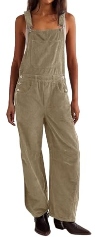 Sawmew Damen Cord-Latzhose Lang Gerade Träger Jumpsuit Ärmellos Verstellbarer Träger Strampler Lässiger Spielanzug Overall mit Taschen Einfarbig