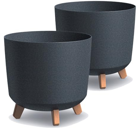Tymar Übertöpfe groß mit Füßen, Blumenübertopf, Blumentopf Gross, Blumenkübel matt, Pflanzkübel für Außen und Innen ((2pack) Holz Anthrazit ; Höhe 28,5 cm/ø 30 cm)