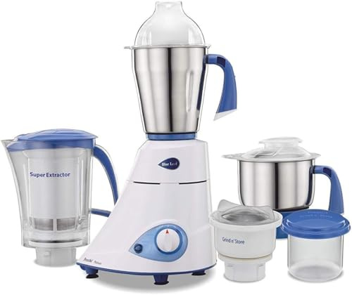 Preethi Blue Leaf Platinum Mixer Grinder (MG-139) 750W Motor 4 Jars with Super Extractor & Grind n' Store Shock-Proof ABS Body Indian Mixer Grinder for Home Kitchen Grinding & Blending
