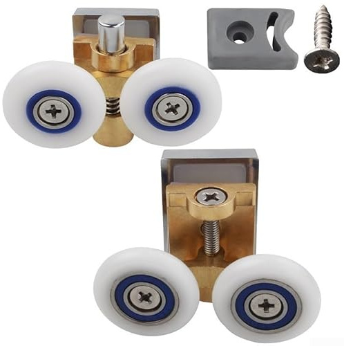 Rotelle cromate per porta della doccia, 26 mm, doppie ruote per porta scorrevole superiore inferiore, set con blocchi paraurti per vetro da 4-8 mm