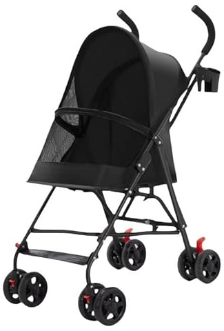 Homewell Passeggino pieghevole per cane gatto, con portabicchieri e copertura antipioggia, carrello EVA 4,5 a 360° con freni (nero)cane}