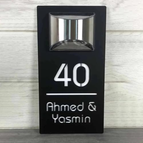 Placa solar 3D moderna personalizada para puerta, placas de números de casa personalizadas con luz solar para pared exterior, números de casa iluminados, placas y letreros (negro y blanco)